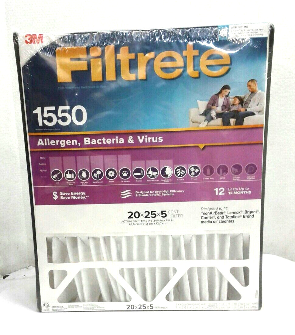 3M NDP035IN2 Filtrete 1550 Allergen Reduction Pleated Air Filter 20″x25″x5″ 2pk