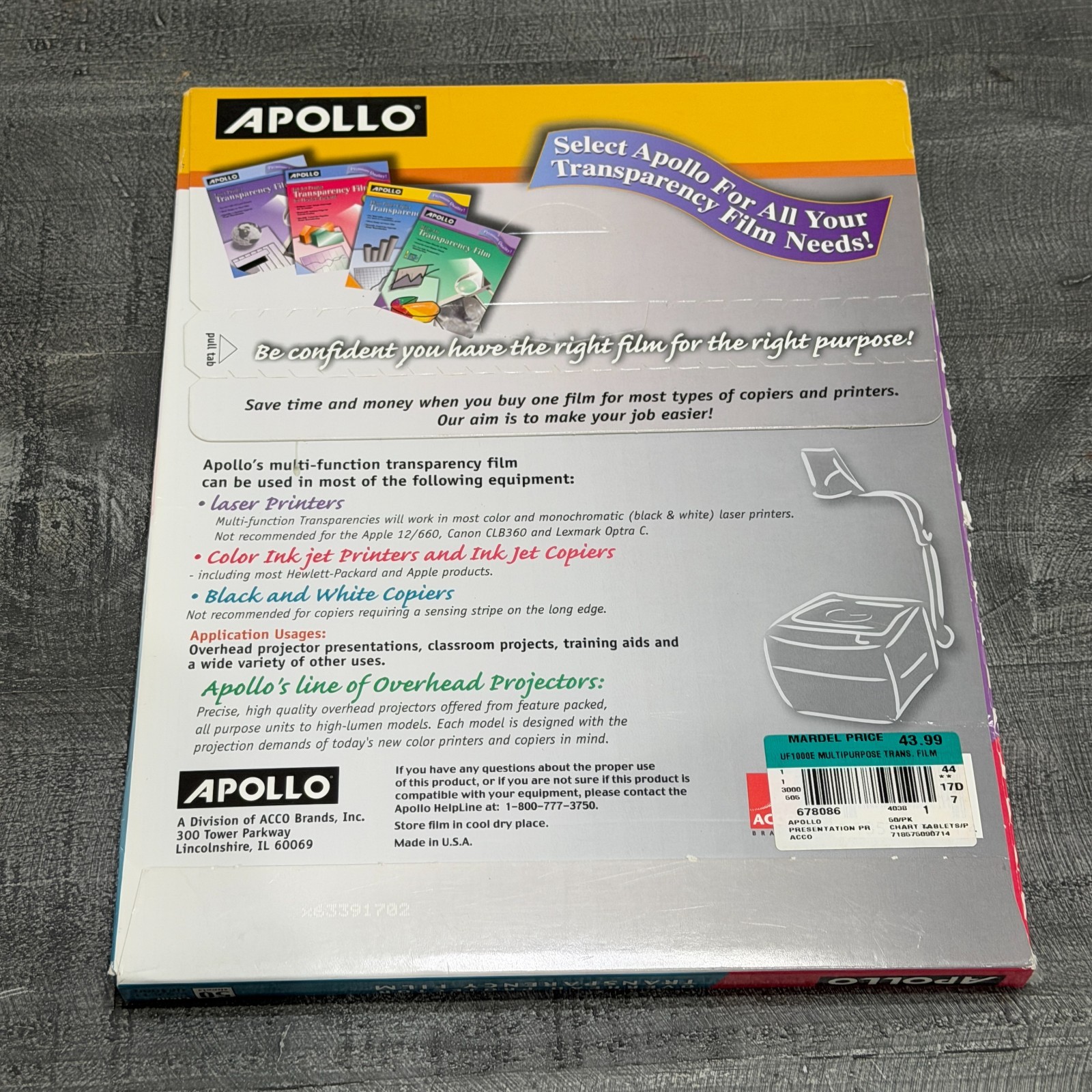 Apollo Transparency Film – For Laser Print – Letter – 8.50″ X 11″ – 50 / Box –