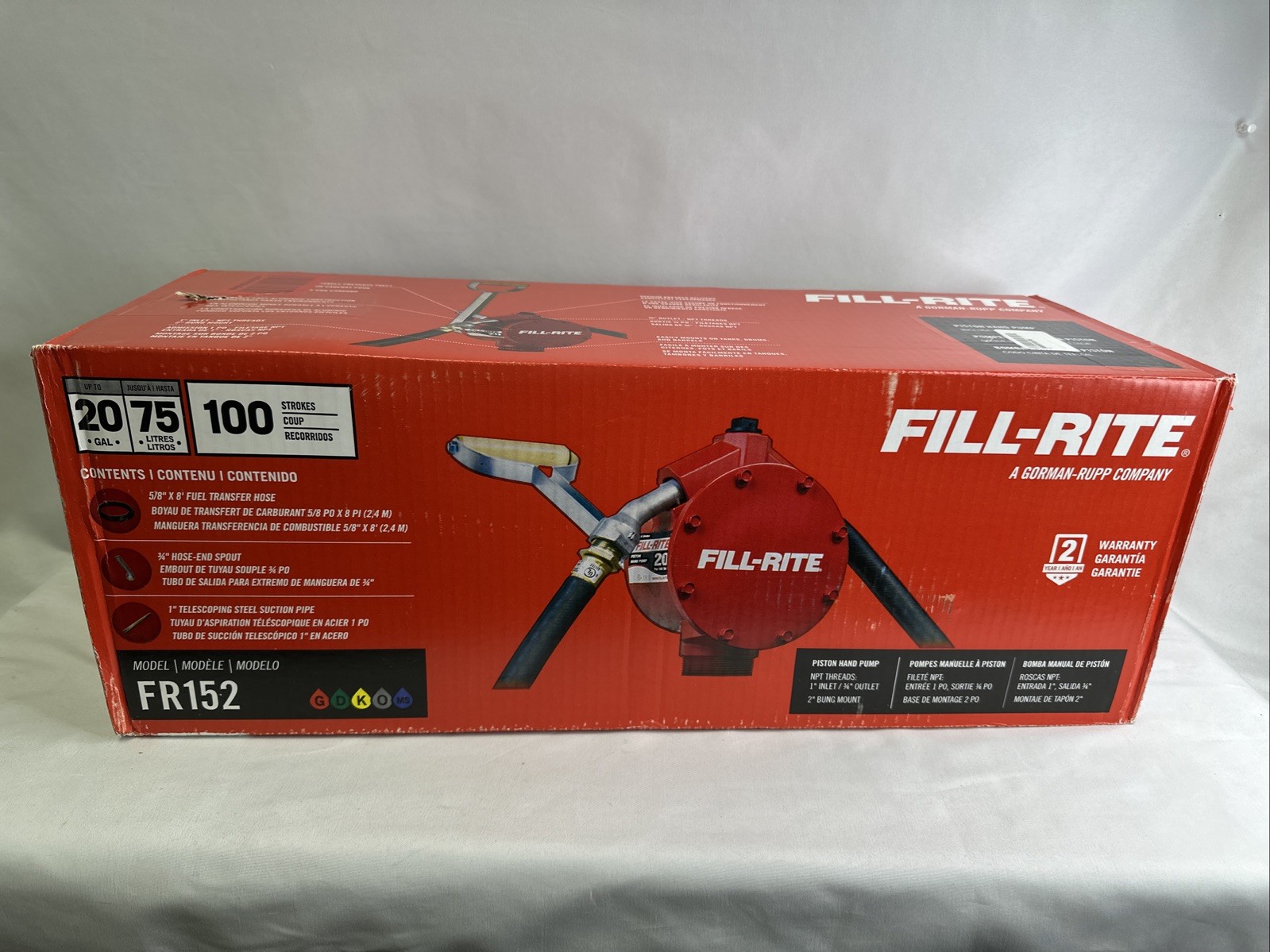Fill-Rite FR152 Piston Hand Pump with Hose & Nozzle Spout, Red – New