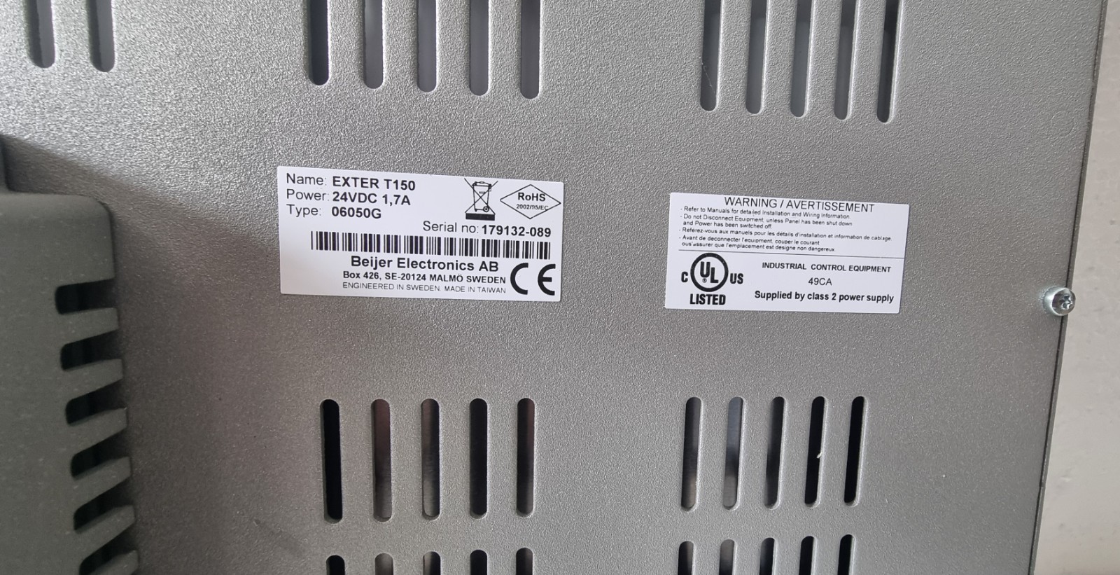 BEIJER ELECTRONICS EXTER T150 PART NUMBER : 06050G HMI DISPLAY