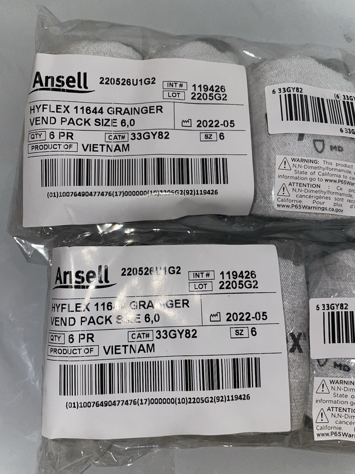 12 Pair Ansell HyFlex 11-644 Size 6 (Extra Small) Gloves ANSI Cut A2 ANSI ABR 5