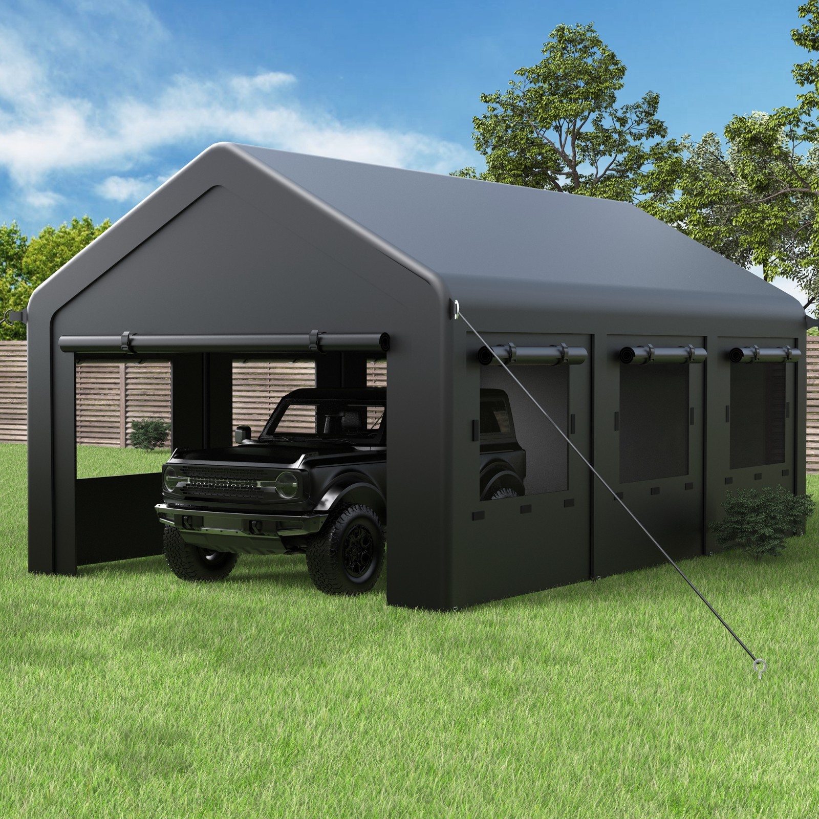 12’x20 ‘Outdoor Carport Canopy, Portable Garage Shelter with Side-Opening Door