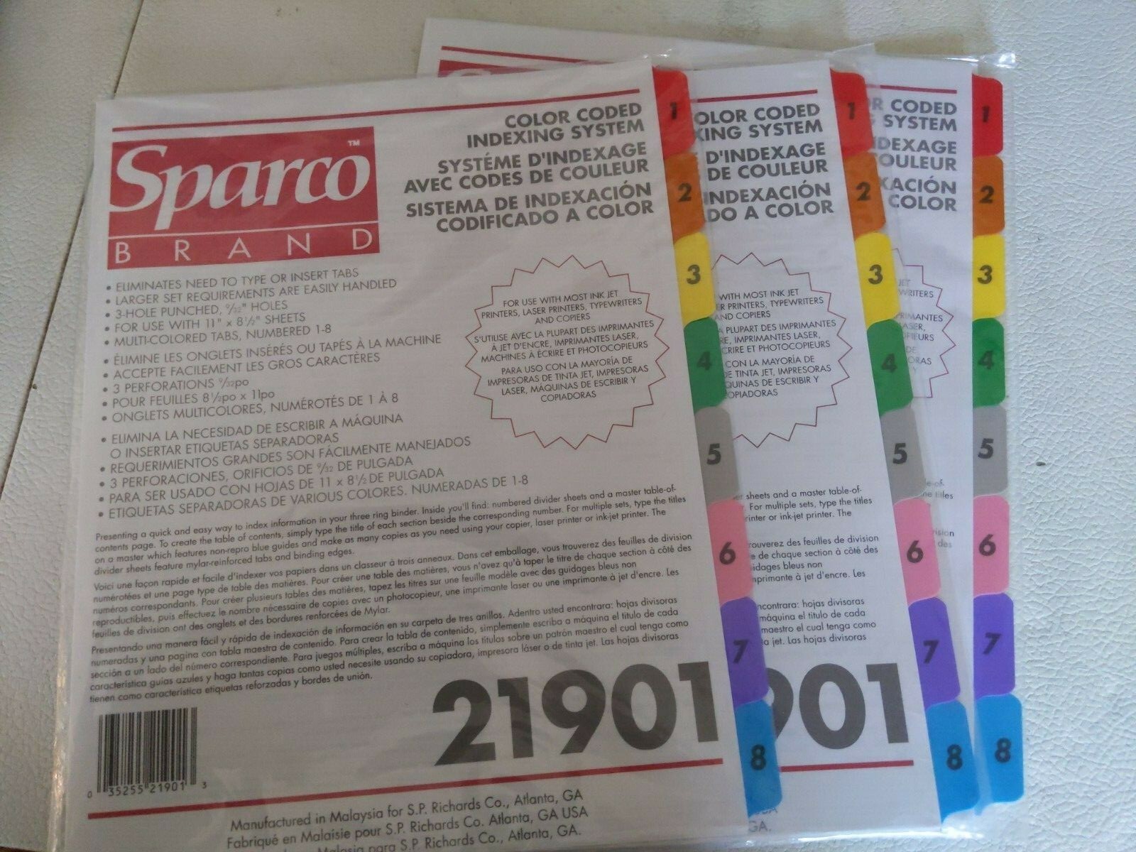 LOT of 3 Sparco Color Coded Indexing System 1-8 – 8.50″ X 11″ White
