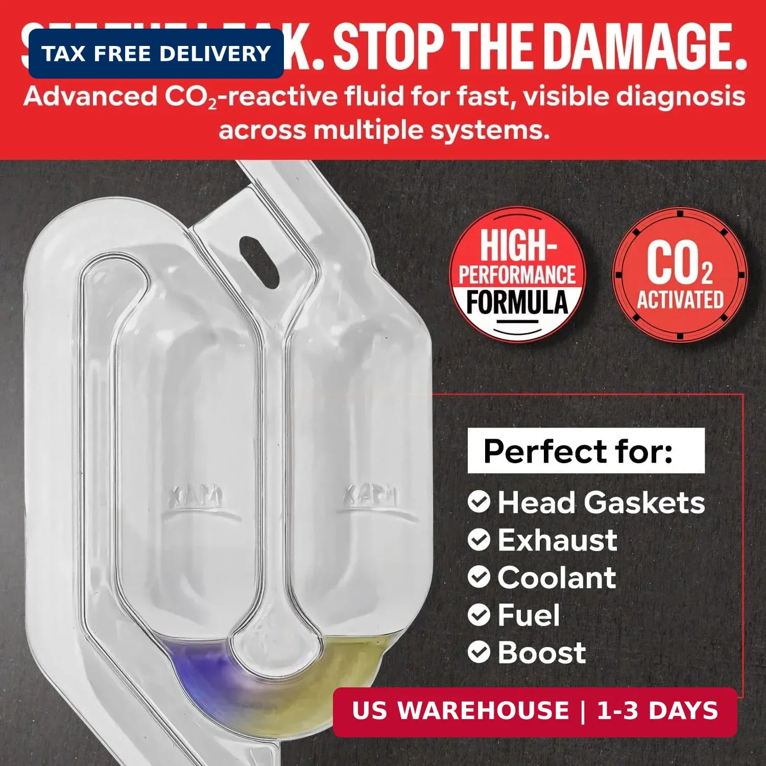Combustion Leak + Head Gasket Test Kit – Over 100 Tests – Includes 8oz Leak-Dete