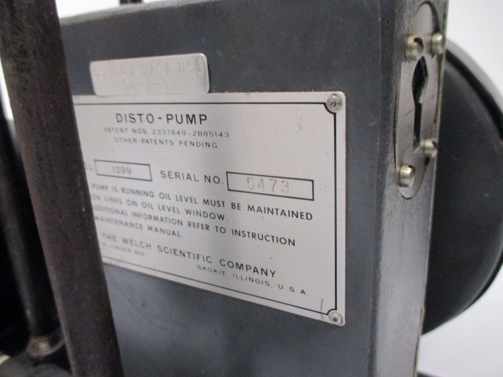 Welch Scientific #1399 Disto-Pump Belt Driven Vacuum Pump 1/3 HP
