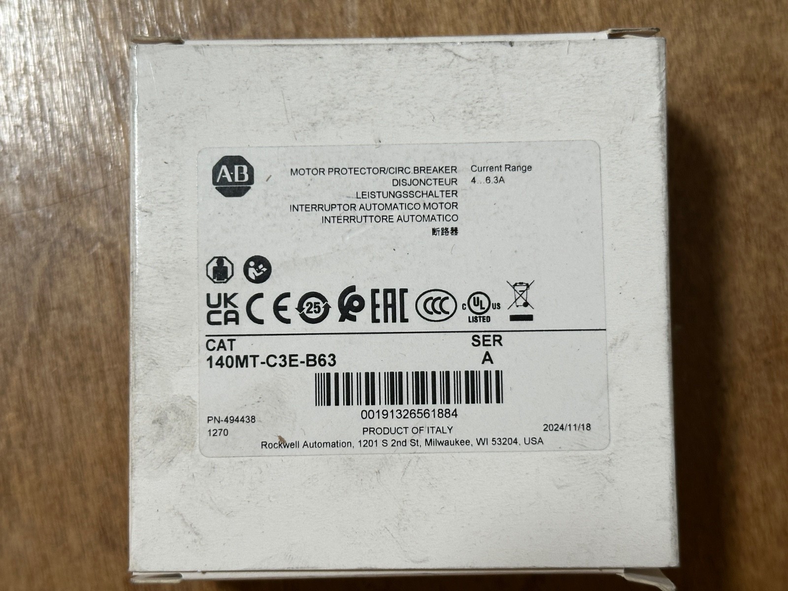 Allen Bradley MOTOR PROTECTOR/CIRC.BREAKER 140MT-C3E-B63