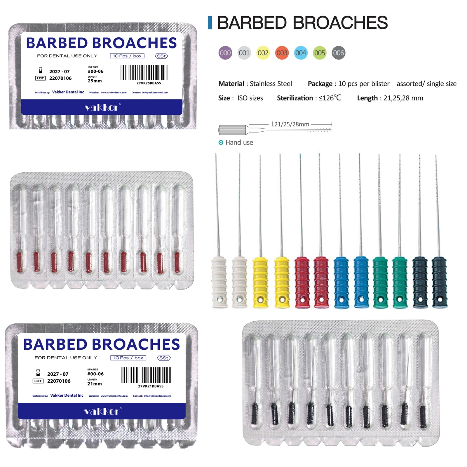 Dental Nerve Broach Barbed Broaches Endodontic Needles Root Canal 25mm/21mm