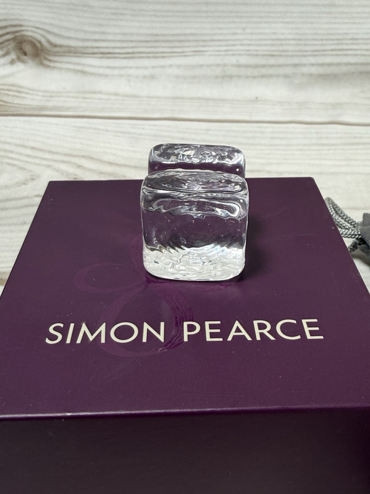 Simon Pearce Cube Glass Business Card Holder Paperweight