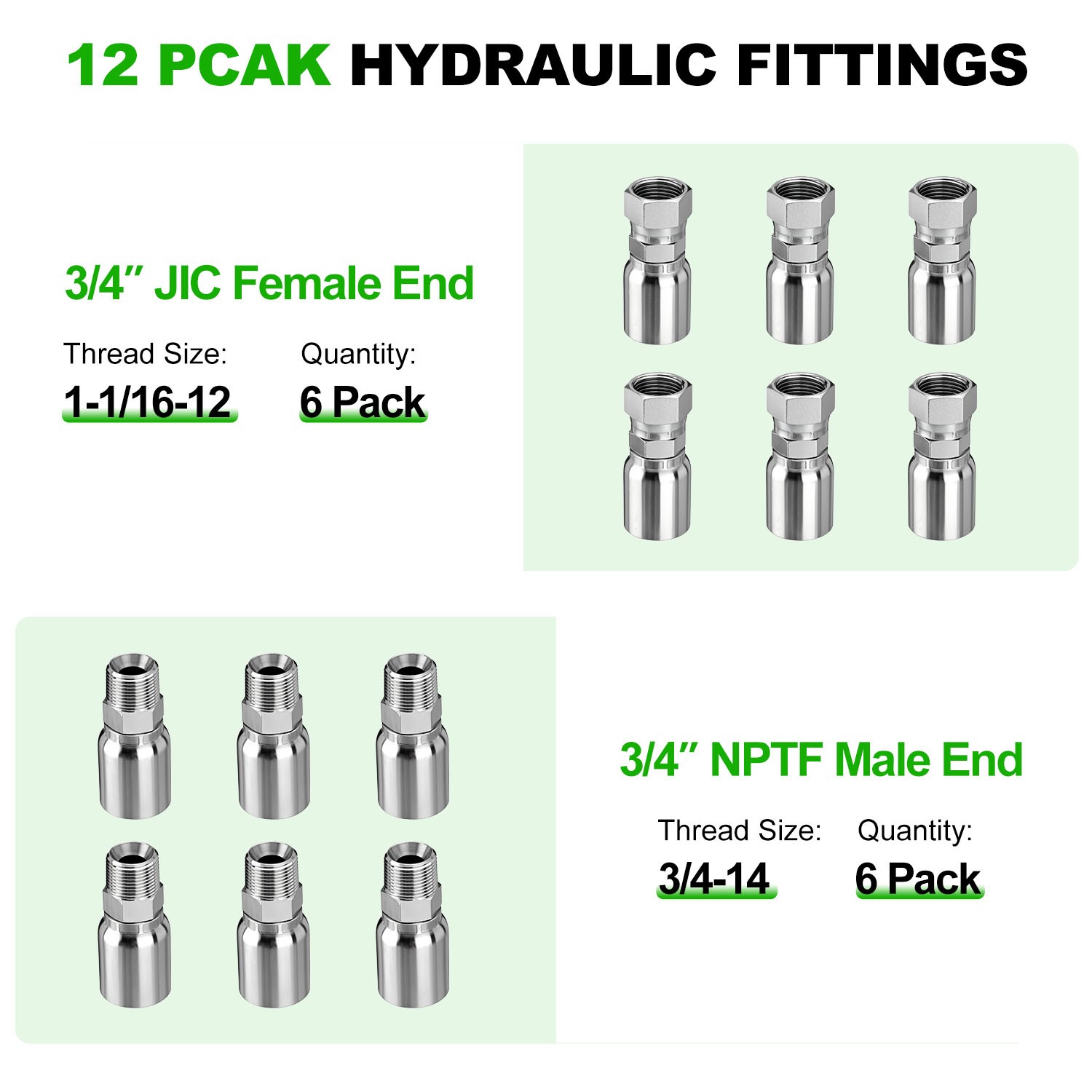 33FT 3/4″ Hydraulic Hose + 12 Straight Fittings 3/4″ JIC Female & 3/4 NPTF Male