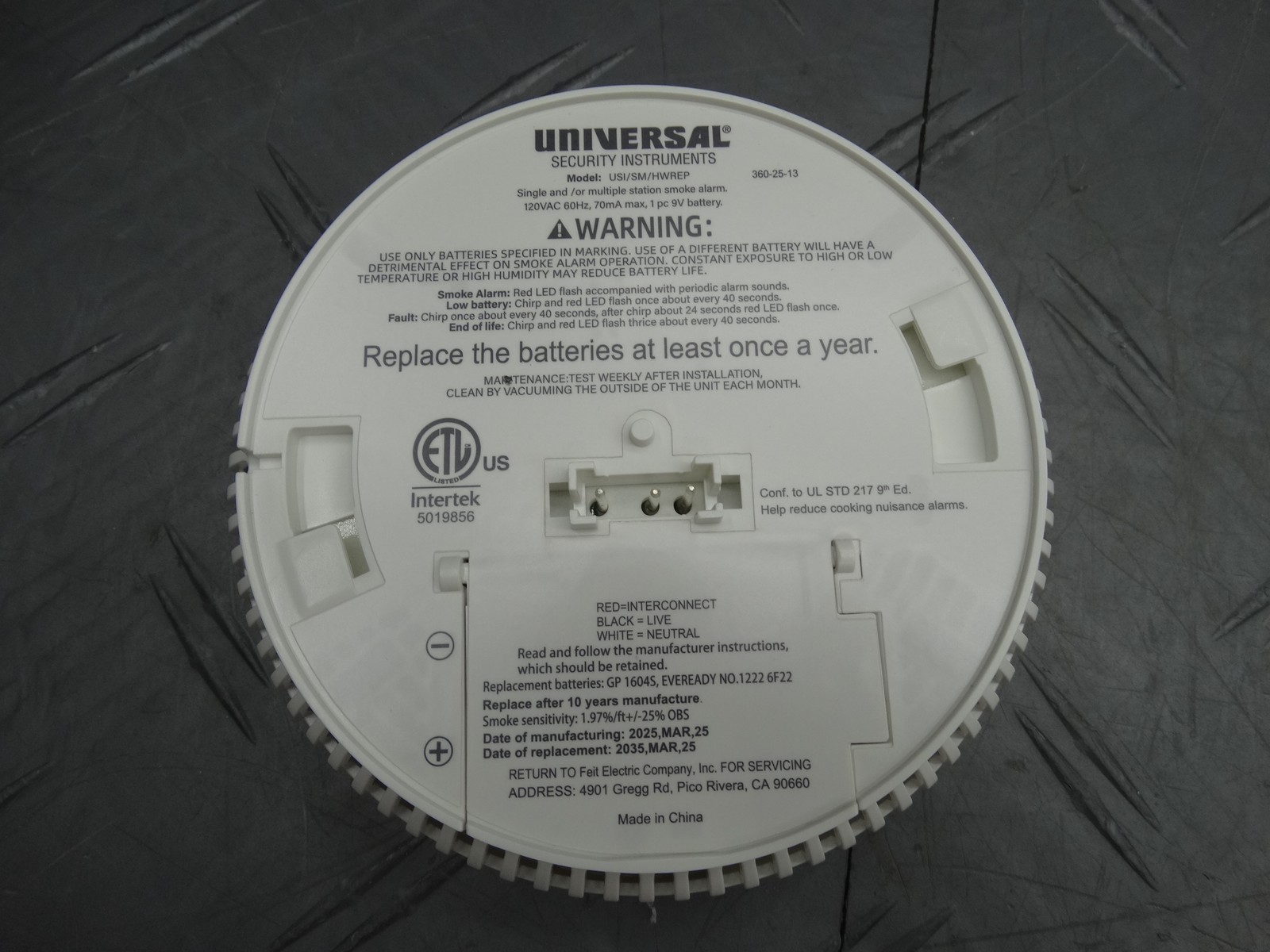 Universal Security Instruments Hardwired & 1-Year Battery Backup Smoke Detector