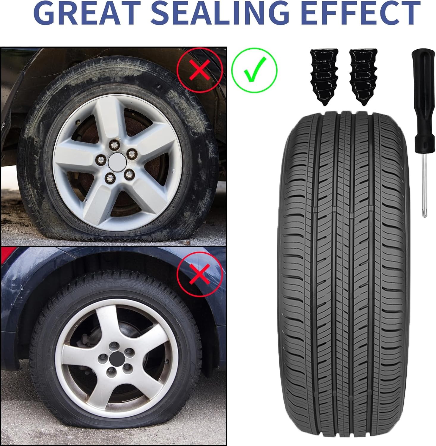 70PCS Heavy Duty Tire Plugs – Flat Tire Repair Kit with Vacuum Tool, (35S+35L)