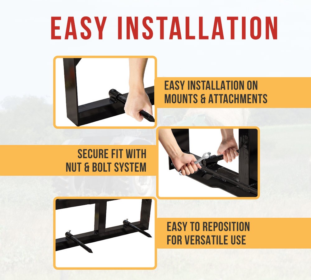 2PK 17″ Hay Bale Spear Stabilizer for Skid Steer Mount Plate for Tractor