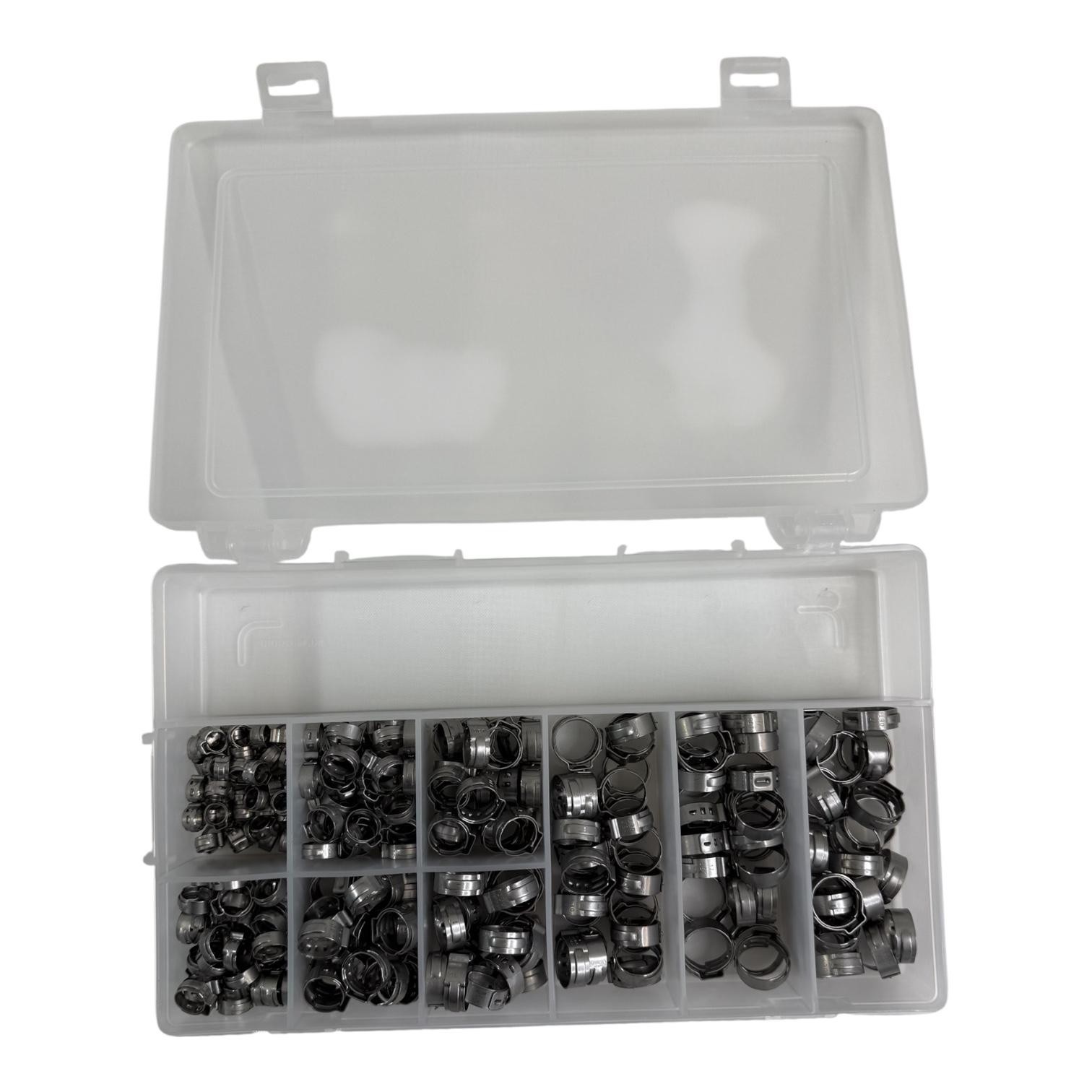 Oetiker 300pc 1-Ear Clamp Kit Stainless 1/4in-11/16in Hose Clamps Assortment Kit