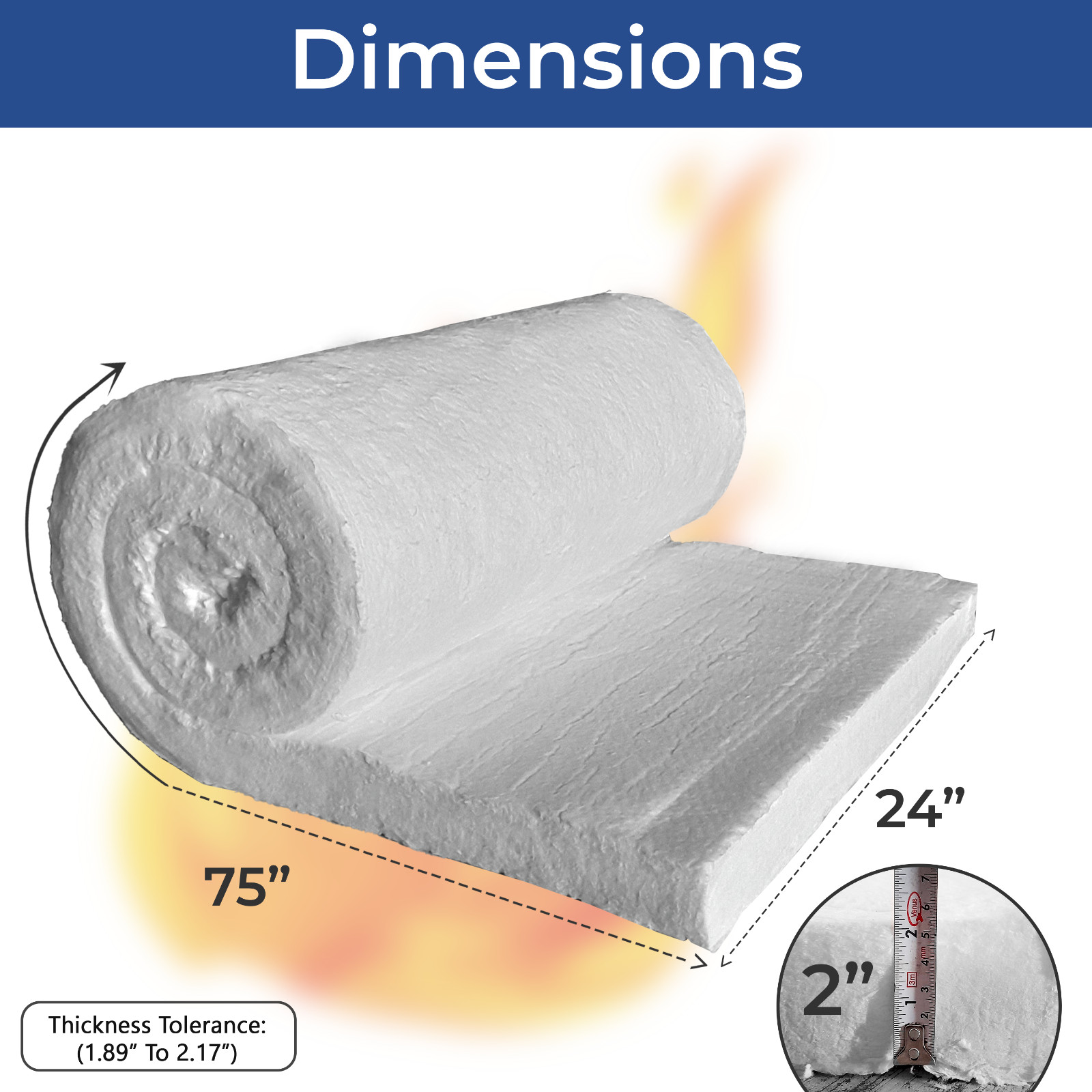 Ceramic Fiber Blanket , 2400F 8# – High Temp Thermal Insulation – 2″x24″x75”