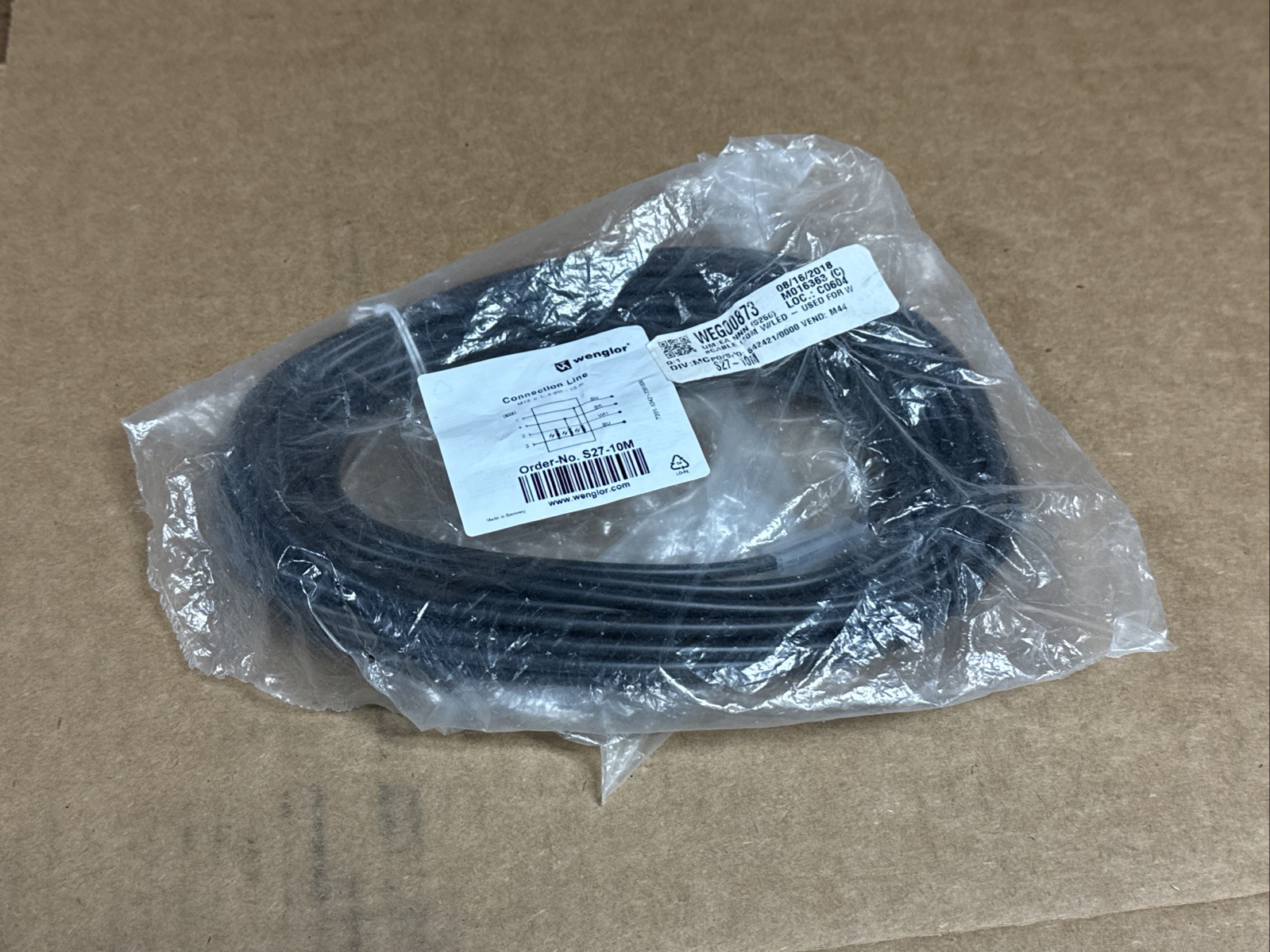 NEW WENGLOR S27-10M Cordset Cable w/ LED M12 4-Pin 10M Length FAST SHIPPING