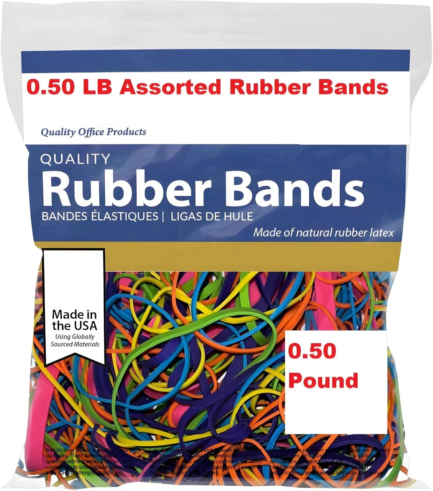 Rubber Bands Assorted Sizes 0.5 lb Bag – Strong Elastic Bands for Home, Office