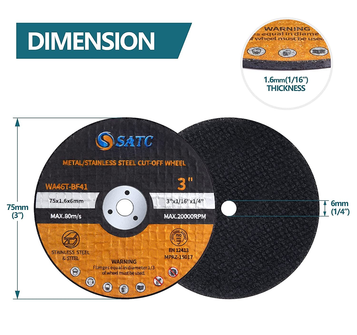 50 Pack 3″x1/16″x3/8″ Cut-off Wheel 3 inch Metal & Stainless Steel Cutting Discs