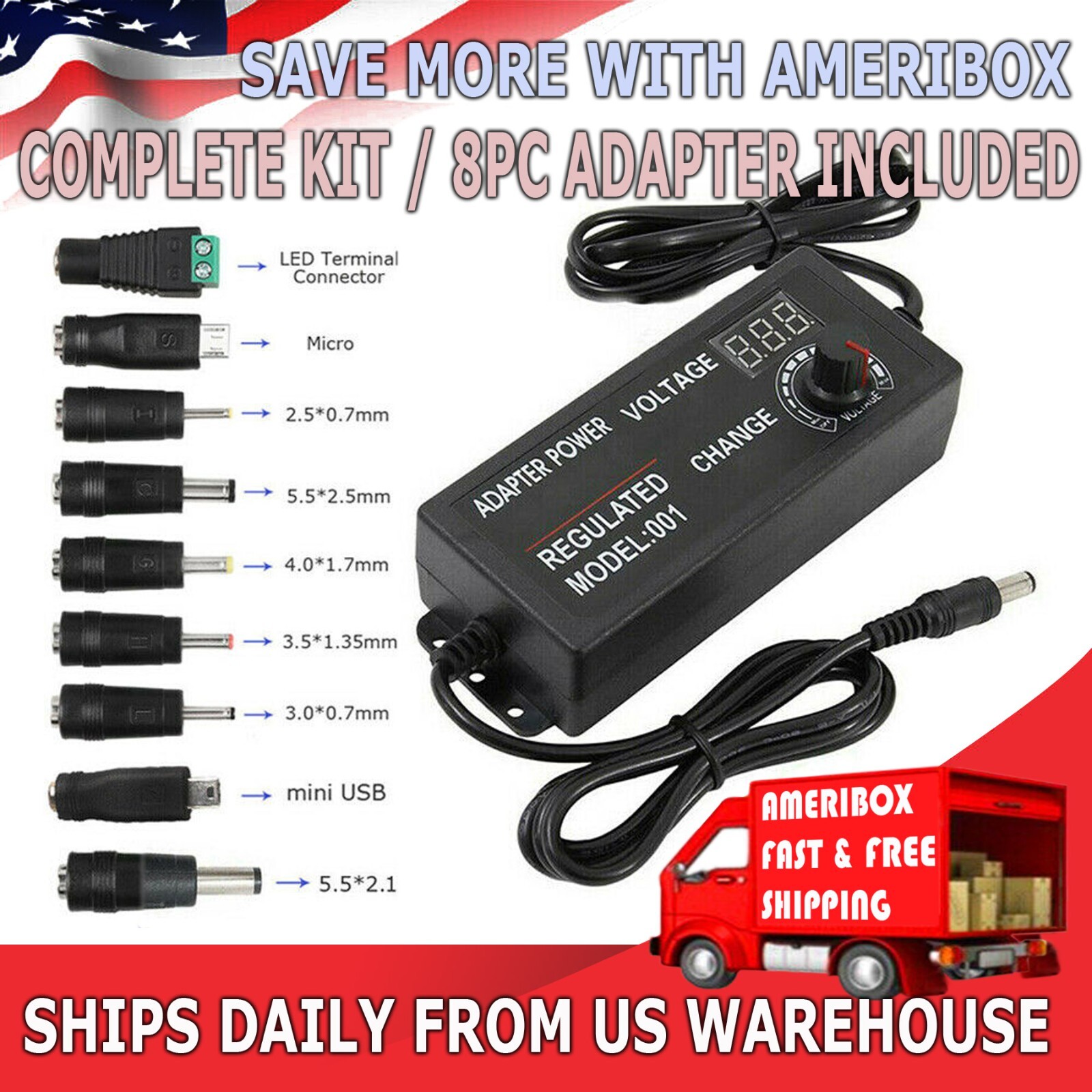 Adjustable Voltage Power Supply 3-24V w/ LCD Display AC / DC Switch Adapter US
