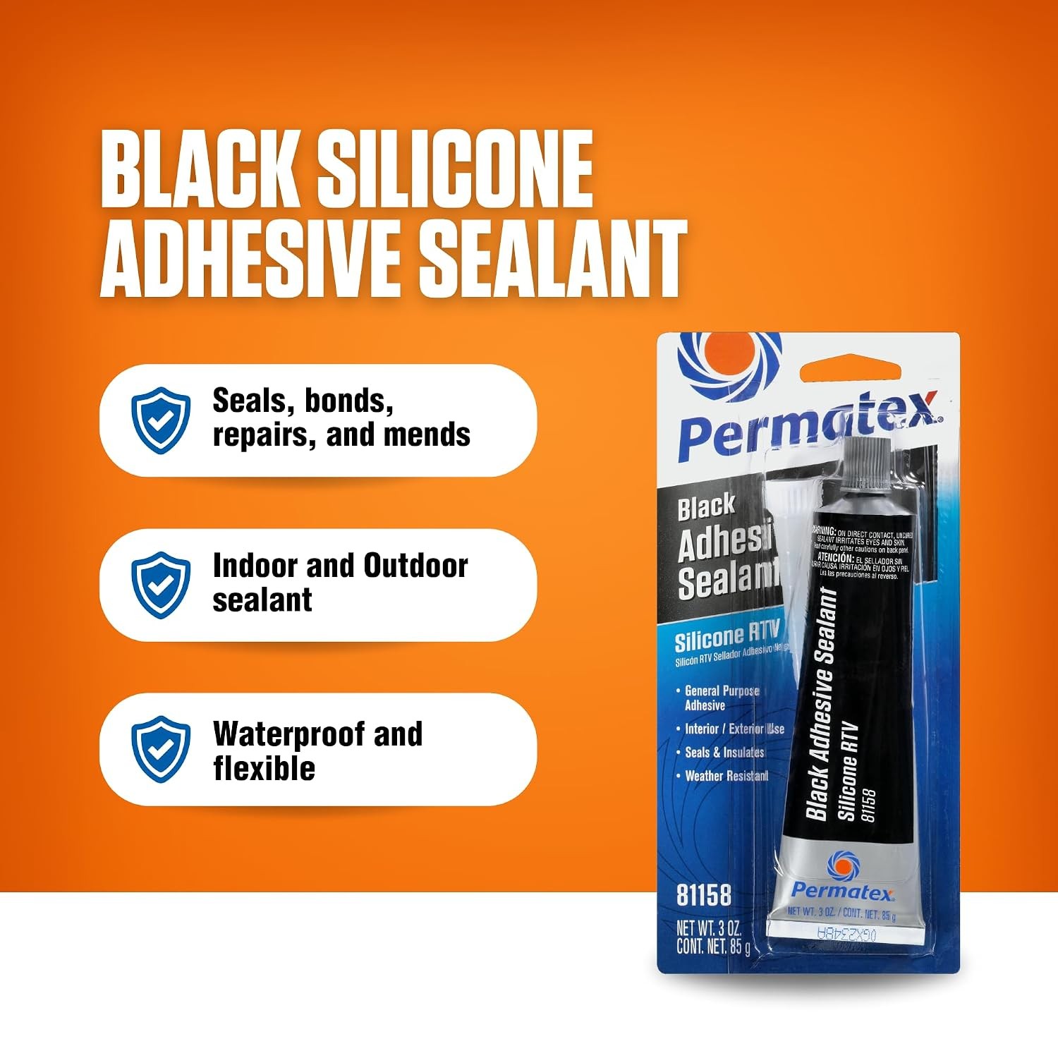 Permatex Black Silicone Adhesive Sealant 3 oz Tube Silicone Adhesive Sealant