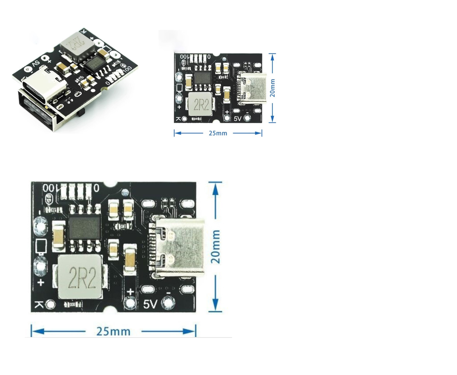 5pcs 5V 2A Charging Discharging Integrated Charging Module USB Type C 4.2V 4.35V