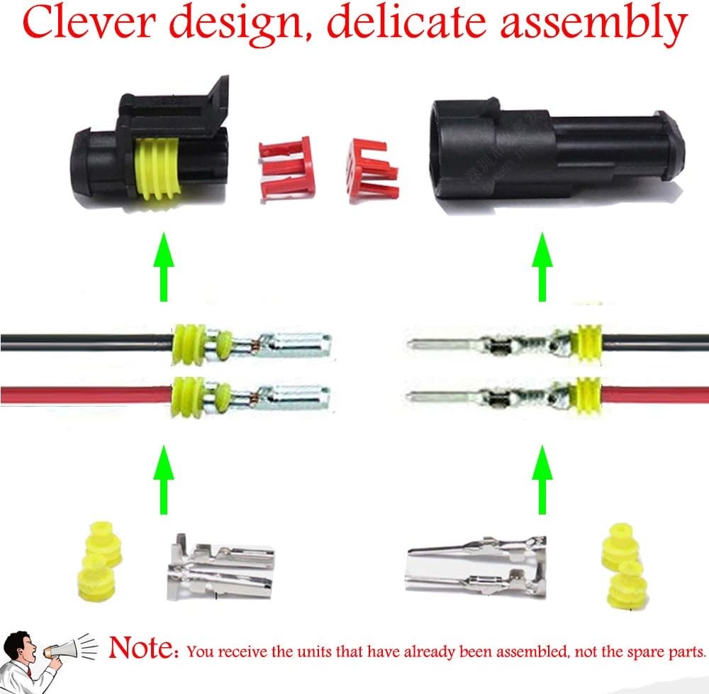 2Pin Way Car Waterproof Male Female Electrical Connector Plug Wire Kit Set Lot