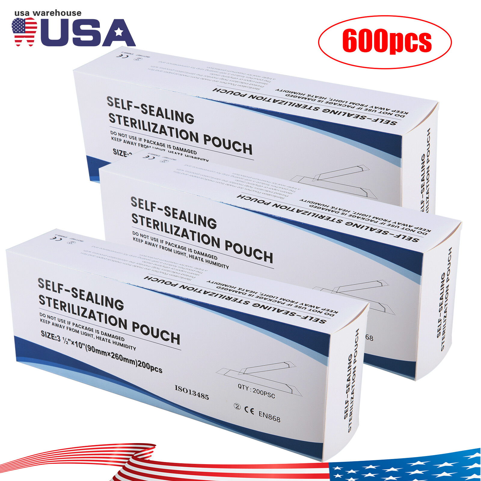 1000 3.5″ x 10″ Dental Sterilization Pouches Sterilizer Autoclave Bags Tool Nail