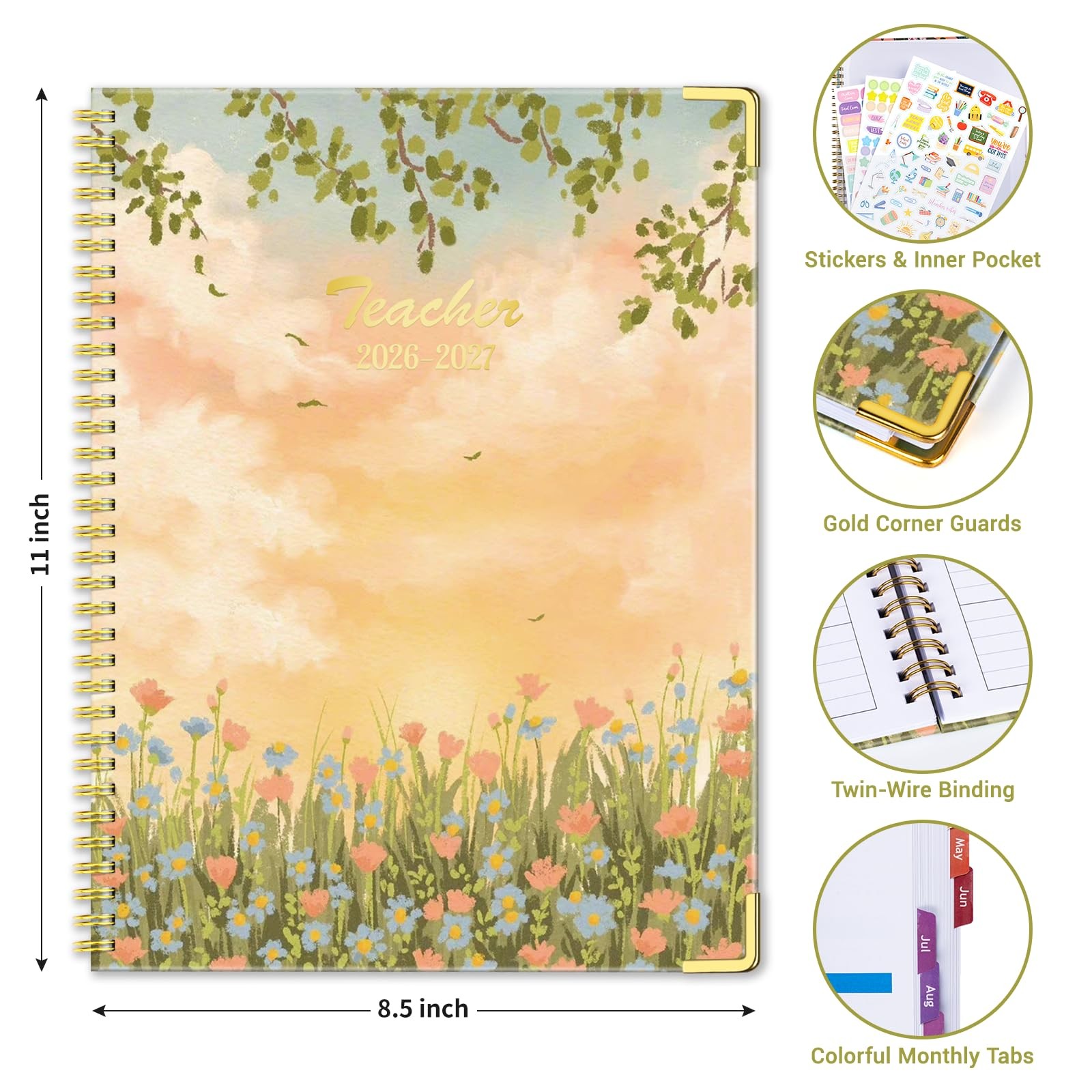 Teacher Planner 2026-2027 Academic Year, Jul.2026 – Jun.2027, 8.5″ x 11″ Less…