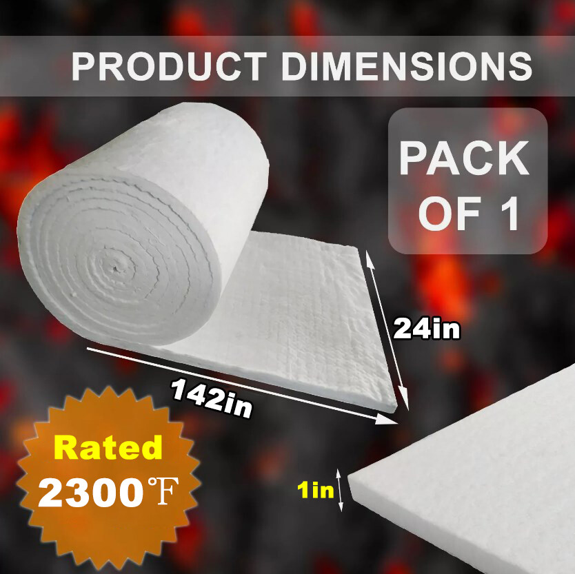 1″ Ceramic Blanket 24″x142″ Ceramic Fiber Blanket Insulation Thermal Rated 2300F