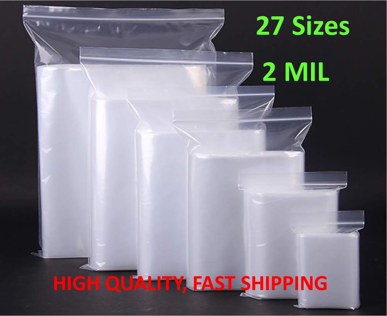 CLEAR 2 MIL ZIP SEAL BAGS POLY PLASTIC RECLOSABLE TOP LOCK ZIPPER 2MIL BAGGIES