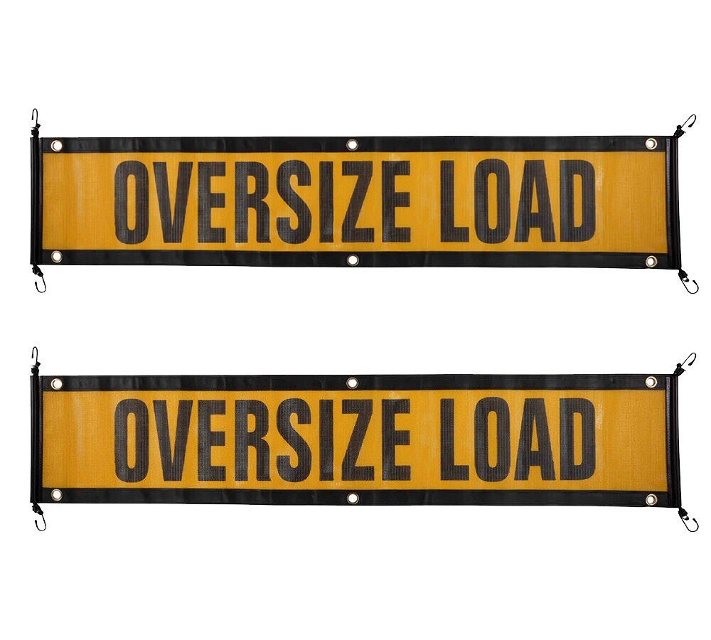 2Pk 12″x60″ Oversize Load Sign Banner for Trucks w/ Bungee Cord