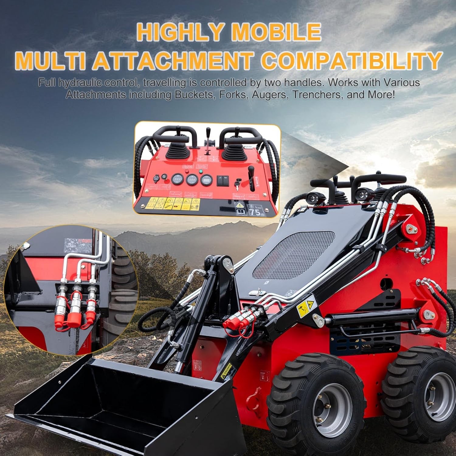 870kg Mini Skid Steer Loader MS380 23HP Dual Pump Wheeled Skid Steer Free Ship