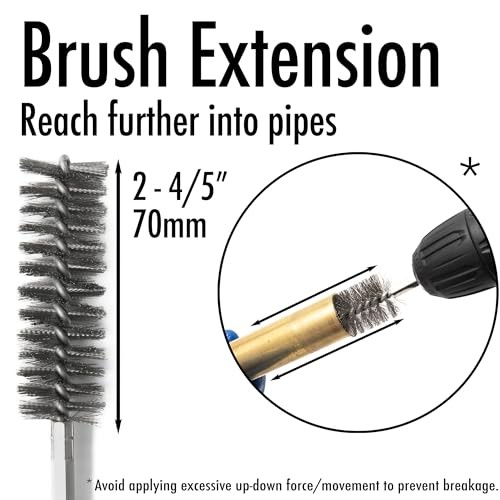 6pc Extended Copper Pipe Cleaning Brush Set for Power Drill – Stainless Steel