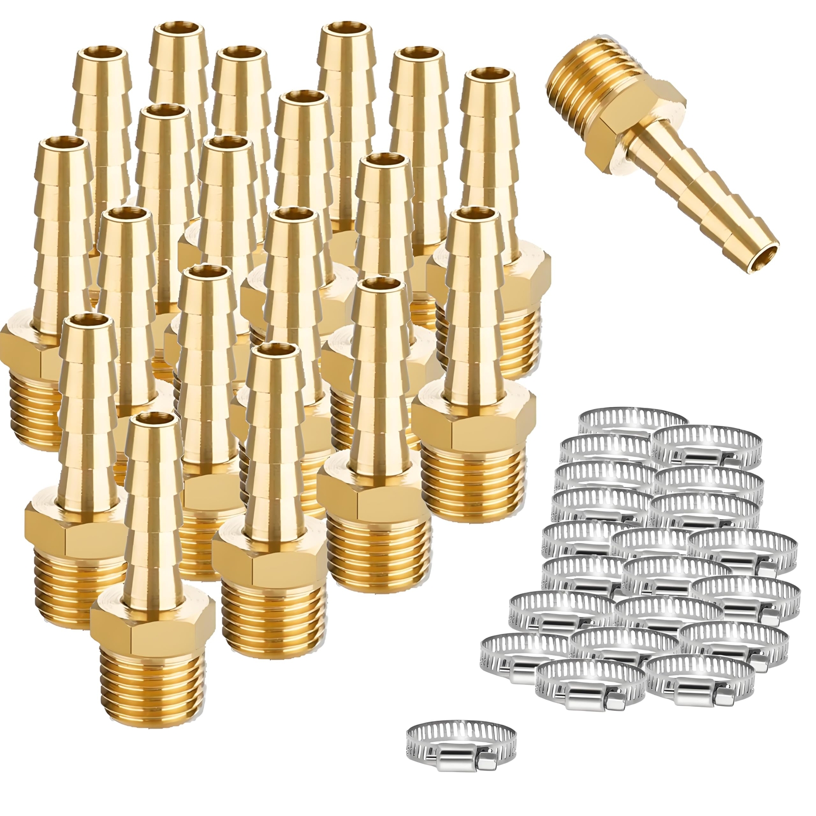 20 Pcs Brass Hose Barb Fittings 1/2 NPT to 1/2 Barb Barbed Hose Fittings Male…