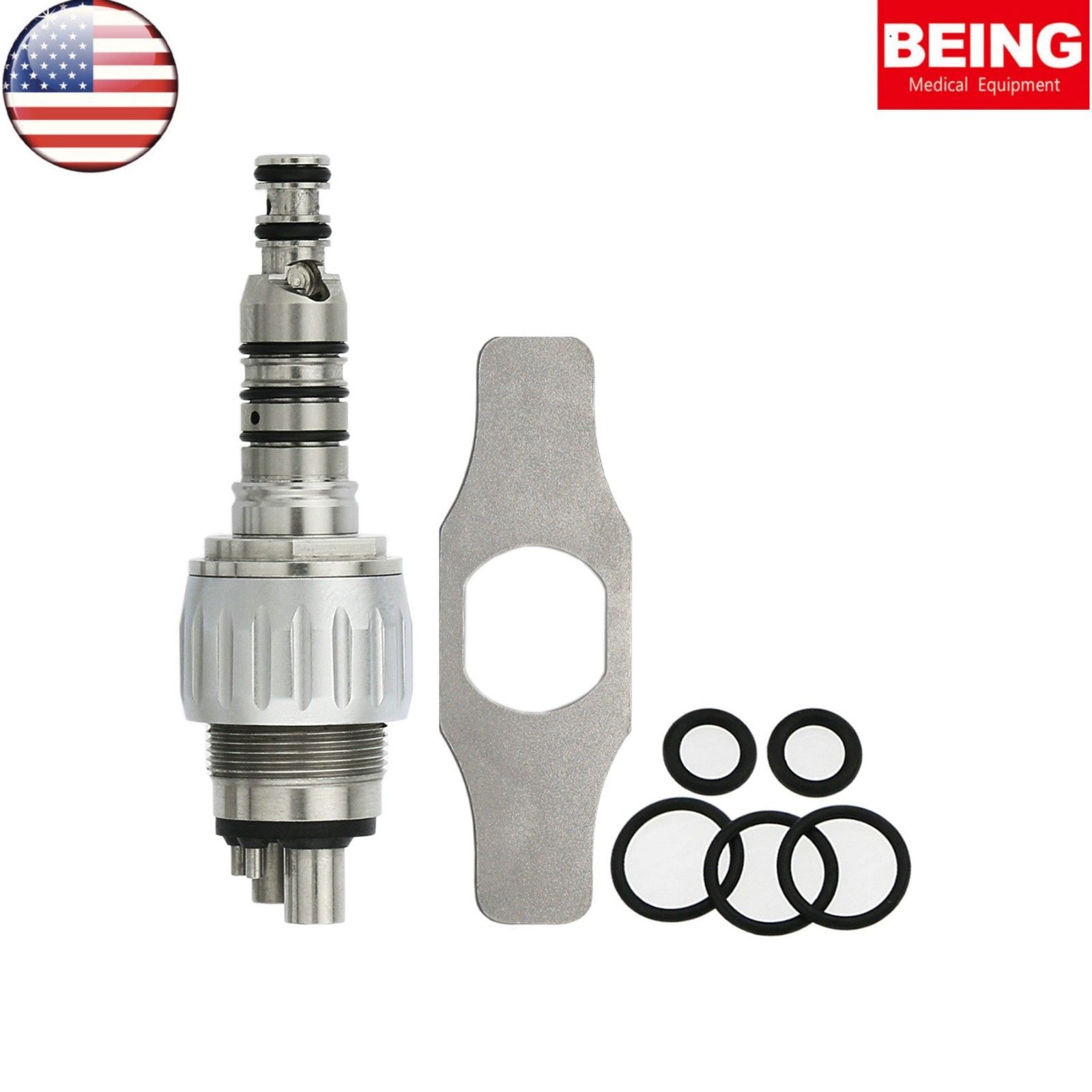US BEING Dental High Speed Handpiece 4Hole Fiber Optic LED Coupler fit KAVO 6Pin