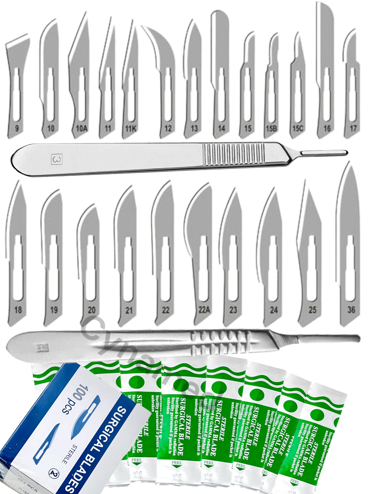 100 Sterile Surgical Blades with FREE Scalpel Knife Handle Medical Dental Tools