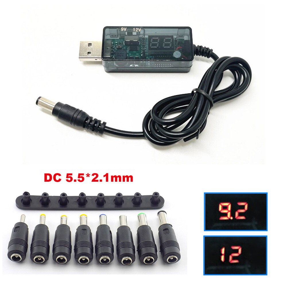 5V USB to DC 9V 12V Step-Up Converter Boost Cable Power Supply for Router+8 Plug