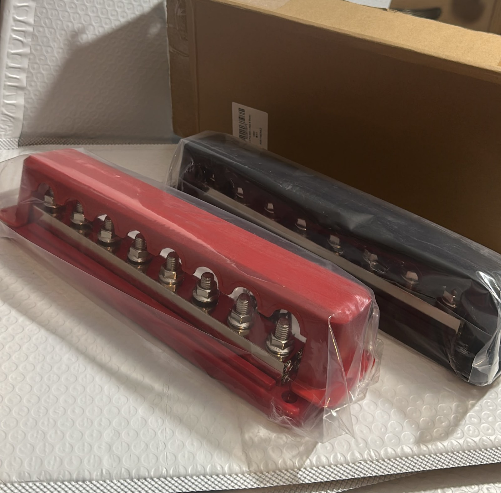 600A Battery Bus Bar 8 Way Copper Terminal Block M10 Studs with Cover Red Black