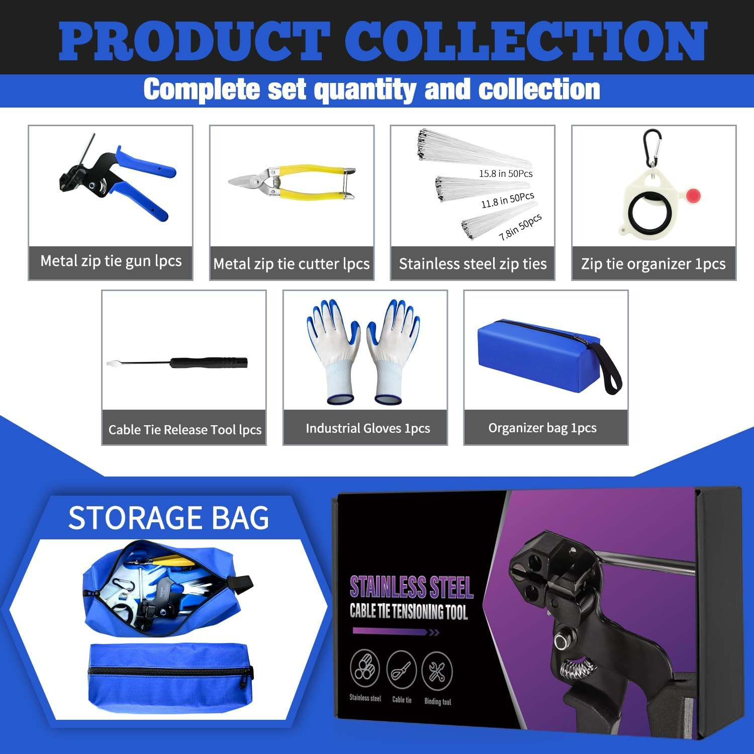Metal Zip Ties with Stainless Steel Cable Tie Gun, Special Tool for Fastening
