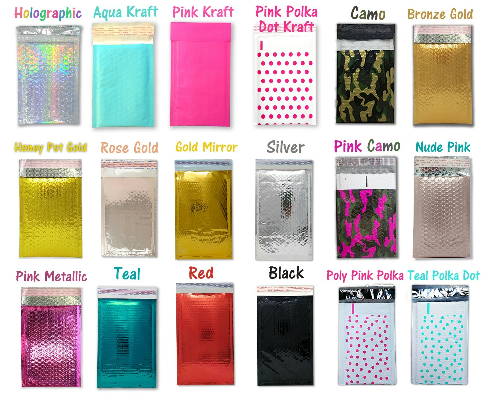 4×8 Metallic Bubble Mailers Padded Shipping Envelopes, Mirrored Hologram Choose!