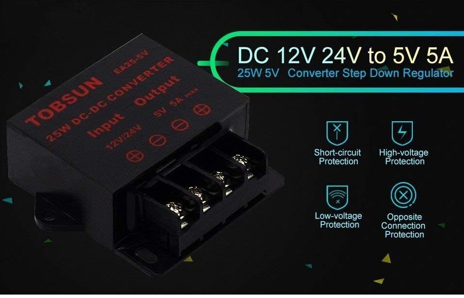 12V/24V to 5V 5A 25W DC-DC Converter Voltage Regulator Step Down Reducer Module