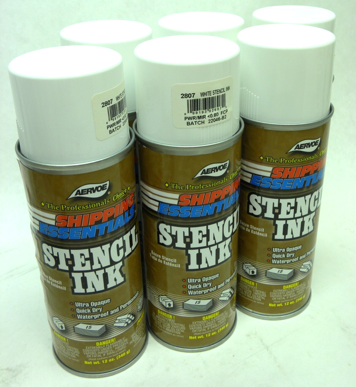 6 PACK – AERVOE – Shipping Essentials Stencil Ink Paint WHITE Aerosol Spray Can