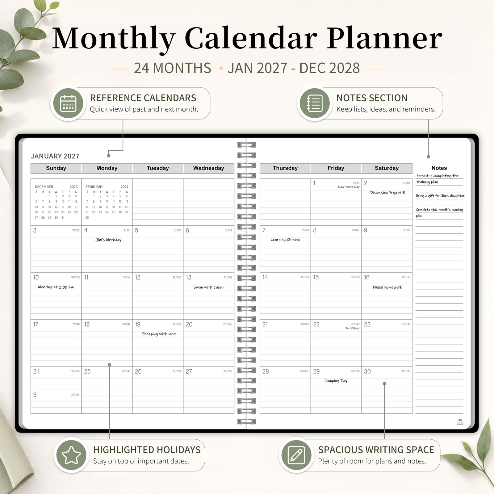 2027-2028 Monthly Planner, Jan 2027-Dec 2028, A4 2027 – Dec Black