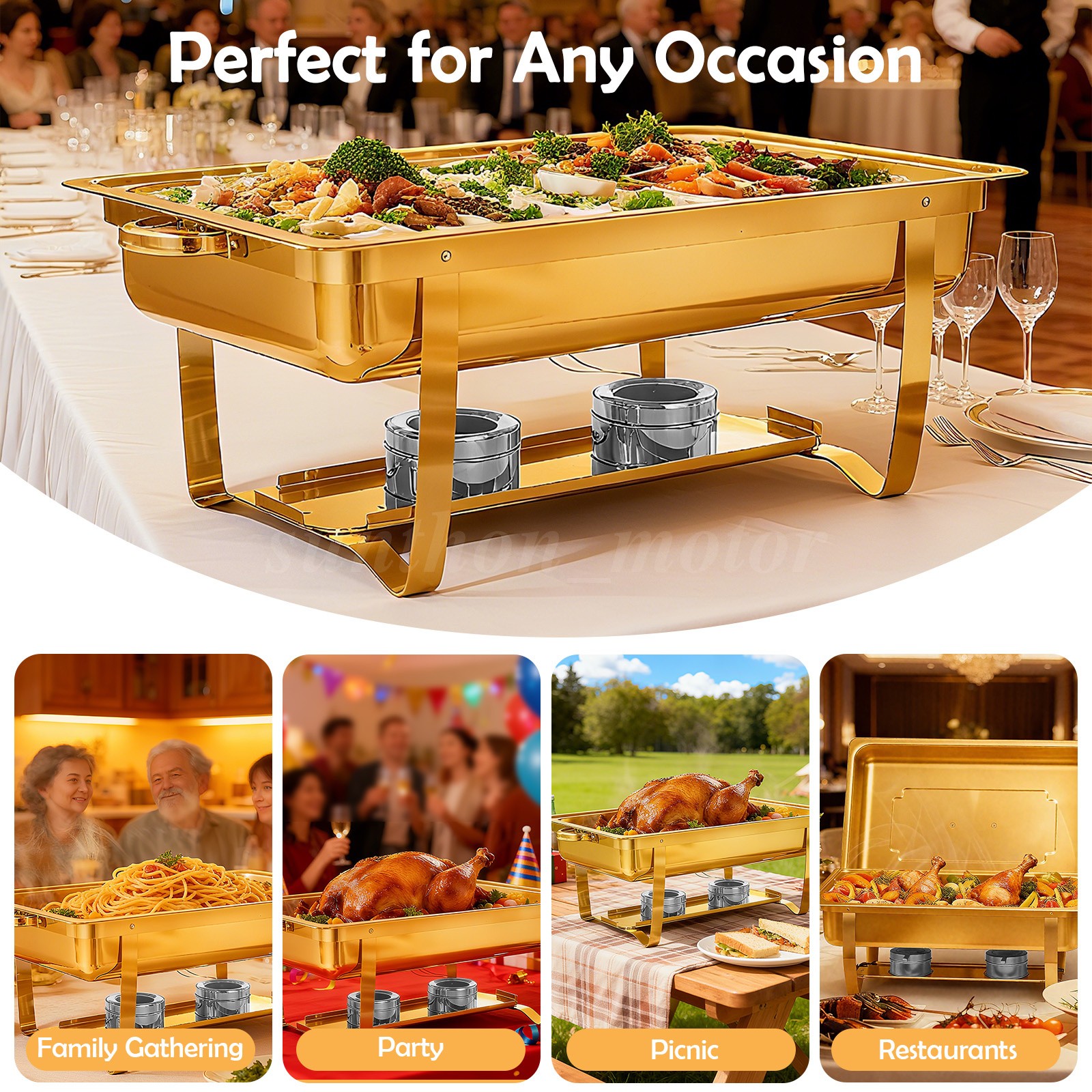 2/4/6X 9Qt Chafing Dish Buffet Set GOLD Stainless Steel Chafer for Catering full