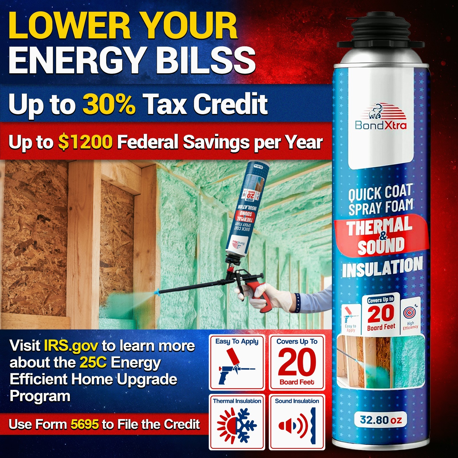 Spray Foam Insulation Kit (18 x 32.80 oz/930 gr – 480 Board feet), Self-Expandin