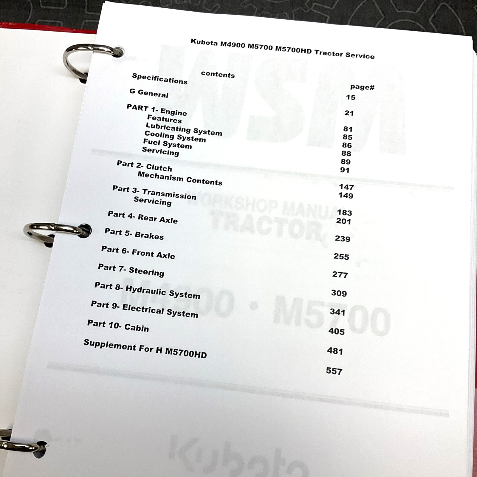 Service Manual for Kubota M4900 M5700 M5700HD Tractor Repair Shop Workshop Book