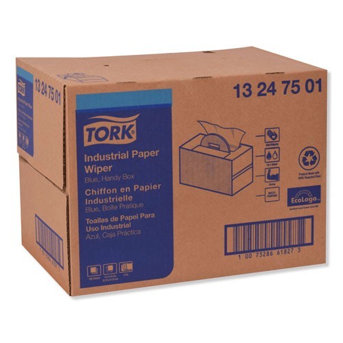 Tork Industrial Paper Wiper, 4-Ply, 12.8 x 16.5, Unscented, Blue, 180/Carton