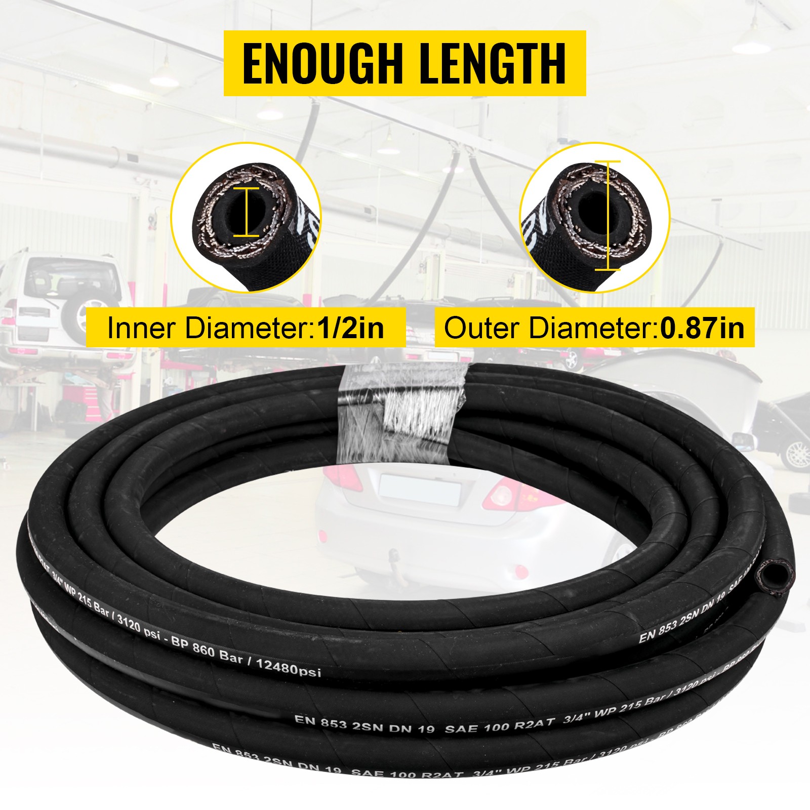 VEVOR Hydraulic Hose Coiled Hydraulic Hose 100ft 1/2″ 2 steel wire 4000 PSI