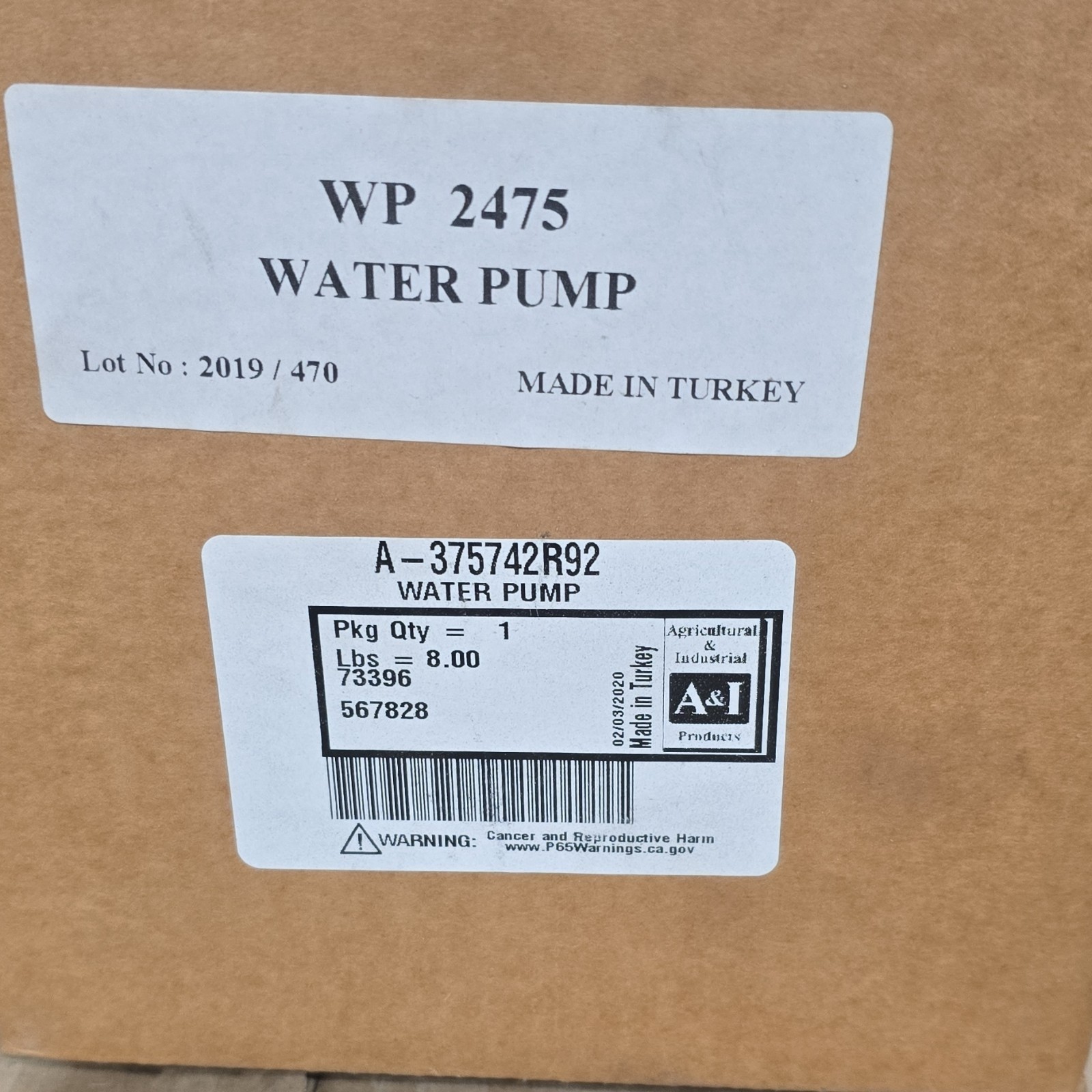 A&I WP 2475 Water Pump A-375742R92 Heavy Equipment Part