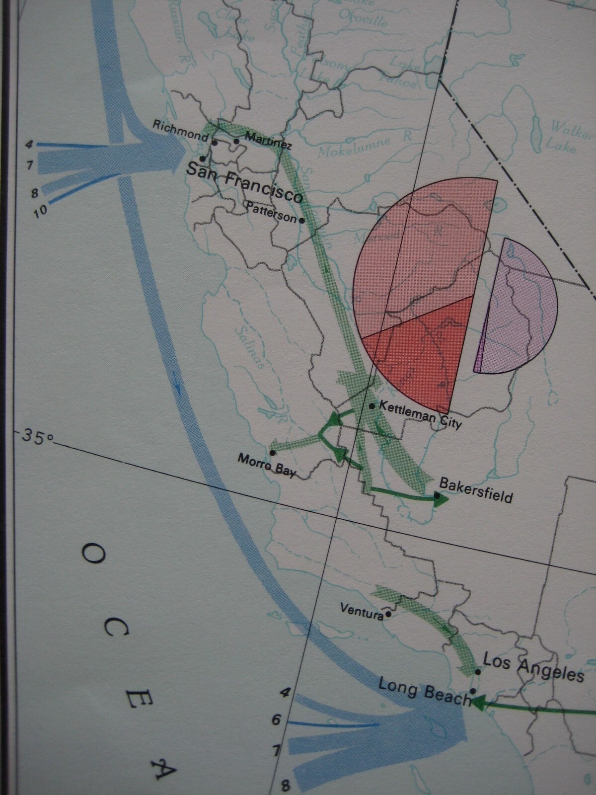 1974 United States CRUDE OIL FLOW + DISTRIBUTION MAP Refineries Pipelines NatGas