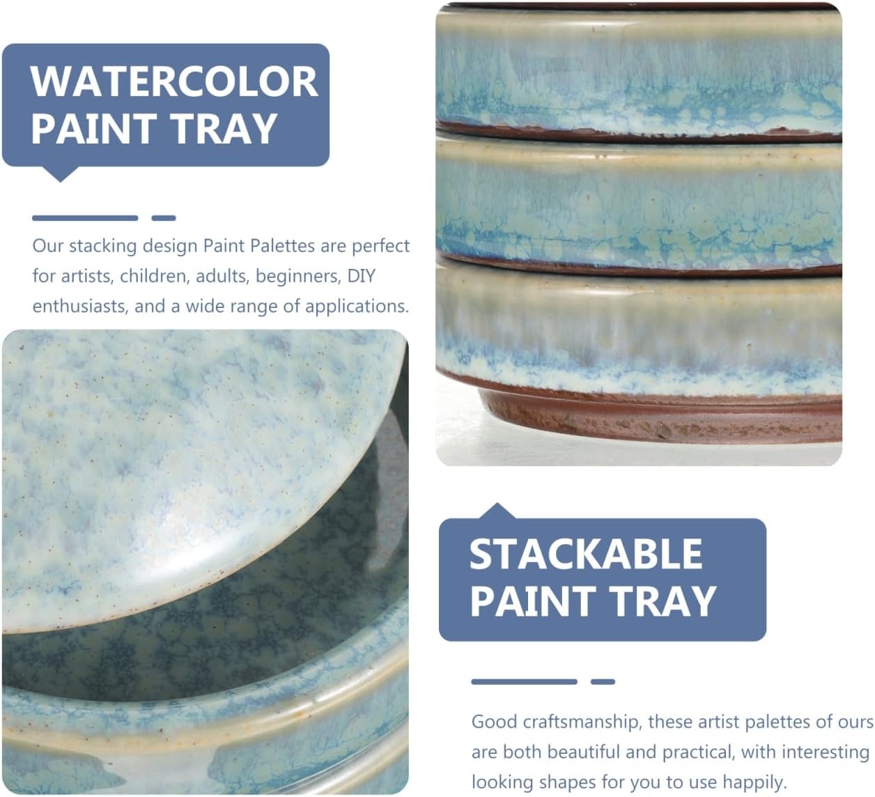 5-Layer Stackable Ceramic Paint Palette, Round Porcelain Watercolor Mixing Trays